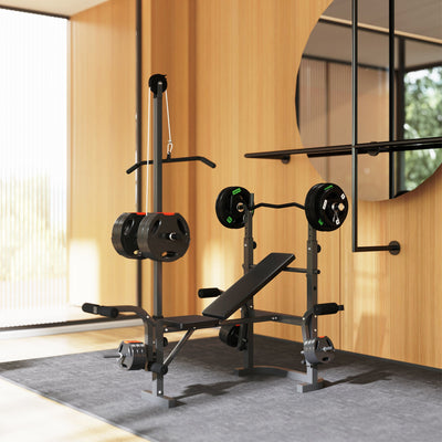 SPORTNOW Adjustable Weight Bench with Bench Press Rack, Preacher Curl Bench, Leg Extension and Lat Pull Down Machine, Incline or Flat Workout Bench for Home Gym Strength Training Weight Lifting 