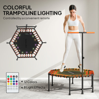 SPORTNOW 45" Rebounder Trampoline for Adults, Quiet Bungee Rebounder with LED Lights and Adjustable Handle, Orange 