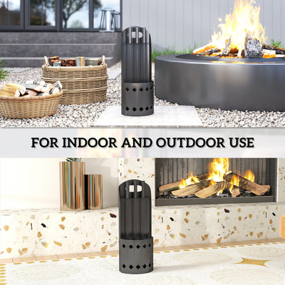 Outsunny 4 Pieces Fireplace Companion Set, Metal Fireplace Accessories Fireside Companion Set with Broom, Shovel, Poker, Bucket, Black 