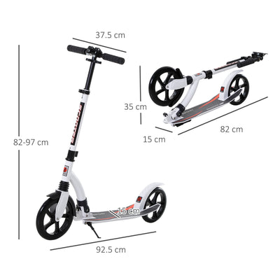 HOMCOM Foldable Kick Scooter with Double Shock Absorption and Big Wheels, Height Adjustable Aluminium Frame Big Wheel Scooter for 14+ Teens Adult - White 