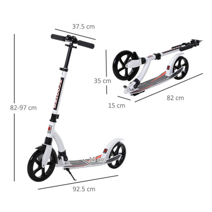 HOMCOM Foldable Kick Scooter with Double Shock Absorption and Big Wheels, Height Adjustable Aluminium Frame Big Wheel Scooter for 14+ Teens Adult - White 