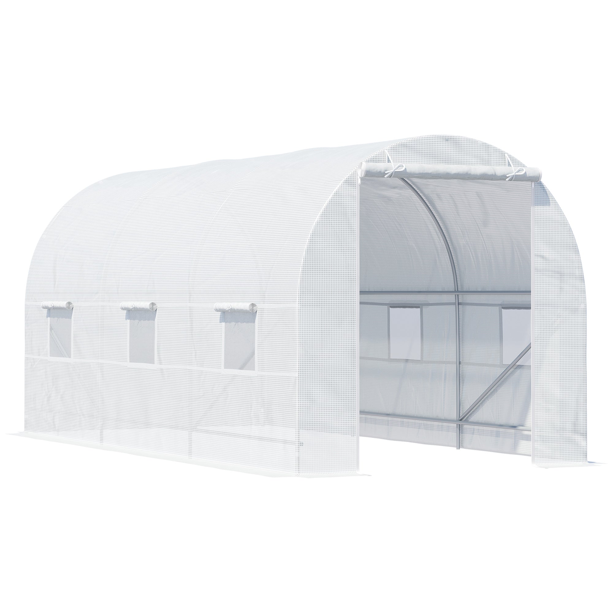 Outsunny 4.5 x 2 x 2 m Polytunnel Greenhouse, Walk-in Green House for Garden with Mesh Windows, Galvanised Steel Frame, White 