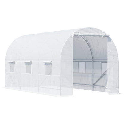 Outsunny 4.5 x 2 x 2 m Polytunnel Greenhouse, Walk-in Green House for Garden with Mesh Windows, Galvanised Steel Frame, White 