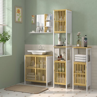HOMCOM Bamboo-Blend Retro Cut-Out Under Sink Cabinet 