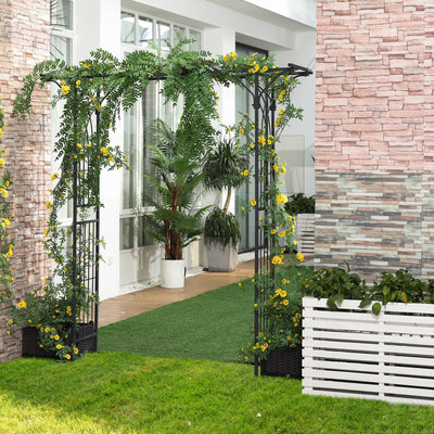 Outsunny 210cm Decorative Metal Garden Trellis Arch with Durable Steel Tubing & Elegant Scrollwork, Great for Weddings, Dark Gre 
