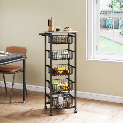 HOMCOM Five Basket Mobile Kitchen Island, with Brakes - Grey/Black 