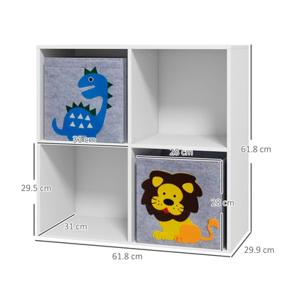 ZONEKIZ Kids Toy Box with Two Non-Woven Fabric Drawers, 61.8 x 29.9 x 61.8cm - White 