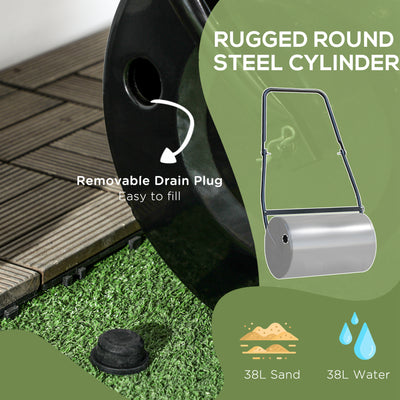DURHAND 38L Heavy Duty Water or Sand Filled Garden Steel Lawn Roller Drum Φ50cm Black 