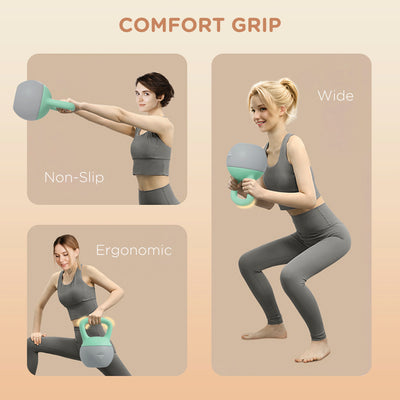 SPORTNOW 2 x 8kg Soft Kettlebell, Kettle Bell with Non-Slip Handle, for Home Gym, Strength Training, Cardio - Grey and Green 