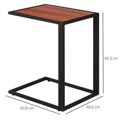 HOMCOM C-Shaped Side Table, Sofa End Table with Metal Frame, Accent Couch Table for Living room, Bedroom, Walnut and Black 