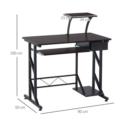 HOMCOM Computer Desk with Display Stand, Sliding Keyboard Tray Drawer and Host Box Shelf Home Office Workstation Dark Brown 