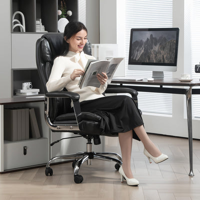 HOMCOM Ergonomic Office Chair, Heavy Duty Faux Leather Desk Chair with Tilt Function, Adjustable Height, 227kg 500LBS Swivel Computer Chair for Home Study, Black 