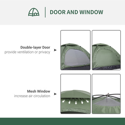 Outsunny 2 Person Camping Tent, Camouflage Tent with Zipped Doors, Storage Pocket, Portable Handy Bag, Dark Green 