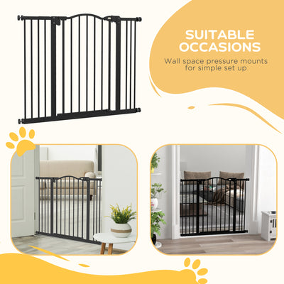 PawHut Metal 74-100cm Adjustable Pet Gate Safety Barrier w/ Auto-Close Door Black 