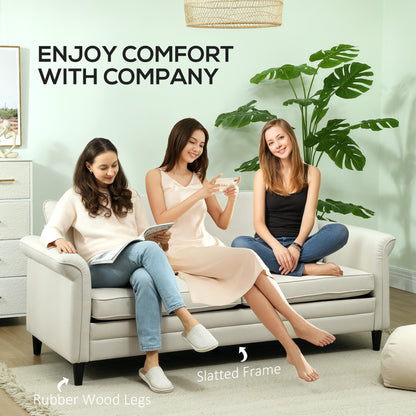 HOMCOM 3 Seater Sofa, Modern Fabric Sofa Couch with Spring Cushion, Rubber Wood Legs, 191cm Upholstered Settee for Living Room, Bedroom, Home Office, Guest Room, Cream White 