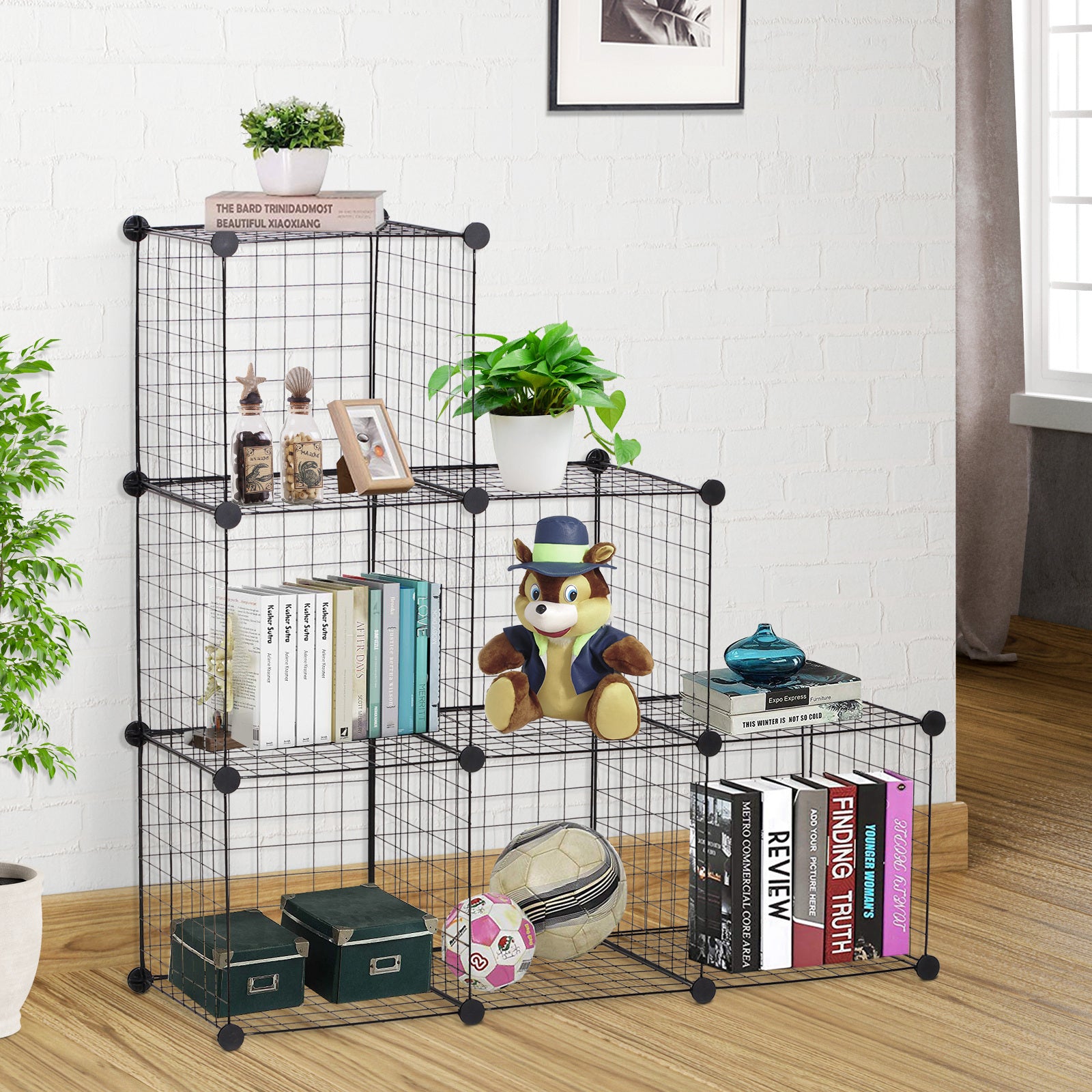 HOMCOM DIY 6 Cube Metal Wire Rack Interlocking Storage Cabinet Living Room Organiser Display Shelves Black 