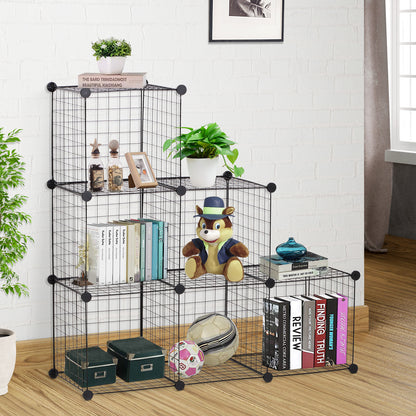 HOMCOM DIY 6 Cube Metal Wire Rack Interlocking Storage Cabinet Living Room Organiser Display Shelves Black 