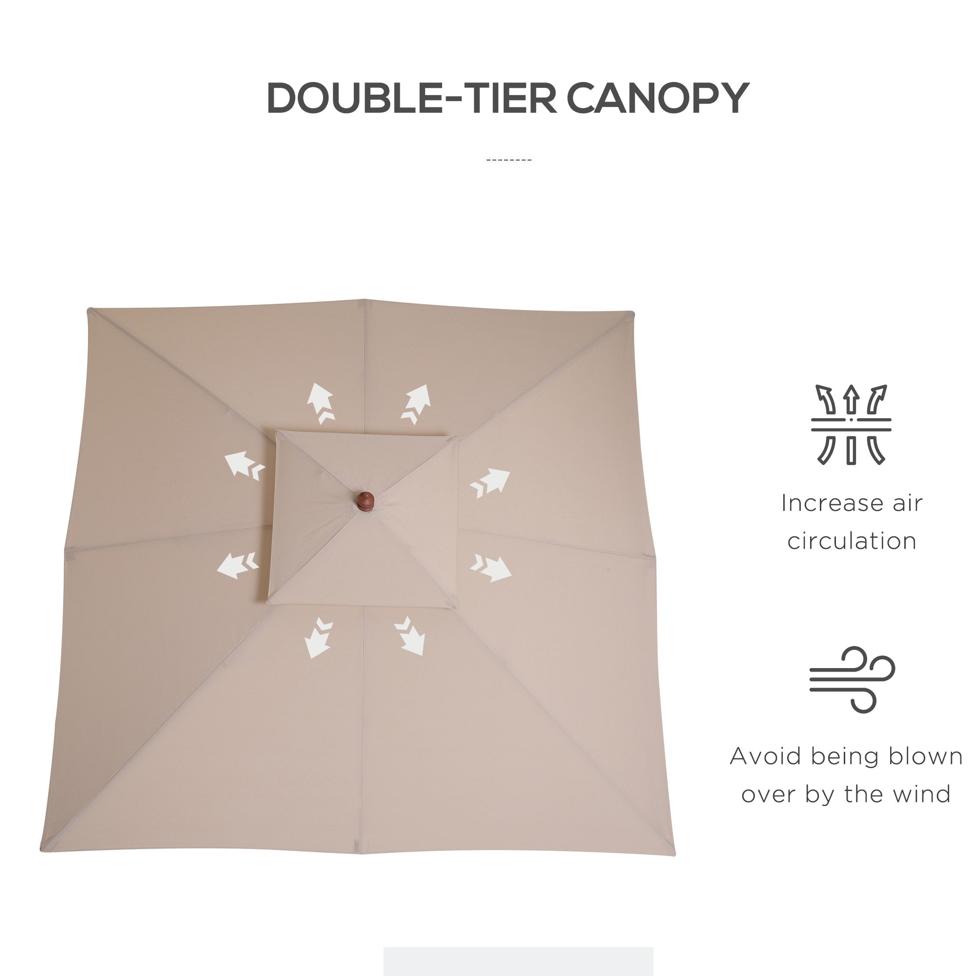 Outsunny 3 x 3 metre Patio Parasol Garden Umbrellas Sunshade Outdoor Wooden Parasol Canopy Double Tier, Beige, BASE NOT INCLUDED 