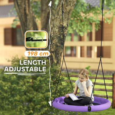 AIYAPLAY 100cm Diameter Nest Swing Seat for Kids with Height Adjustable Hanging Ropes for Outdoor, Playground, Garden, Purple 