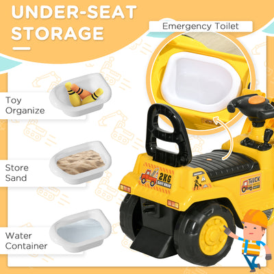 HOMCOM NO POWER 3 in 1 Ride On Toy Bulldozer Toddler Digger Excavator Scooter Storage Cart Toilet Pretend Play Construction Truck 