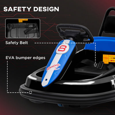 HOMCOM 6V Electric Kids Bumper Car, 6V Spin Waltz Car, with Music, Horn, Lights - Black 