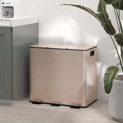 HOMCOM 45L Triple Compartment Stainless Steel Bin, with Deodoriser Holders - Gold Tone 