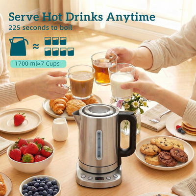 HOMCOM Electric Kettle, 1.7L, Fast Boil, 3kW Water Kettle with UK Strix Thermostat, Keep Warm Function, LCD Base, Silver Tone 