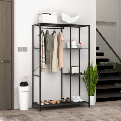 HOMCOM Steel Frame Clothes Storage Rack, with Shelves - Black