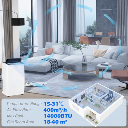 HOMCOM 14000 BTU Air Conditioning Unit, 3-in-1 Portable Air Conditioner, Dehumidifier, Cooling Fan with 3 Speeds, Remote Control, LED Display, 24H Timer, Window Venting Kit, Children Lock, 40m\'c2\'b2