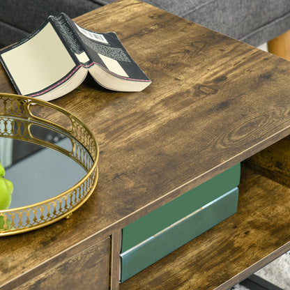 HOMCOM Industrial Coffee Table, Centre Table with Storage Shelf, Drawer and Metal Frame, Coffee Tables for Living Room, Office, 106W x 48D x 43H cm, Rustic Brown 