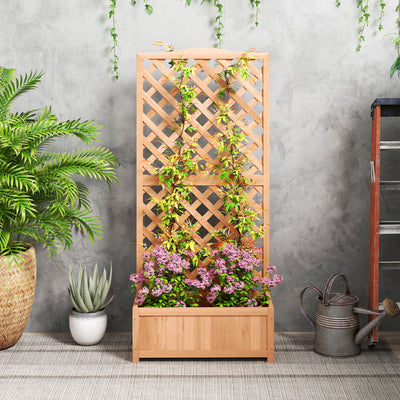 Outsunny Wooden Planter with Trellis, Freestanding Raised Bed for Garden with Lattice, Outdoor Planter Box for Climbing Plants, Vines, Flowers, 76 x 36 x 170 cm, Natural 