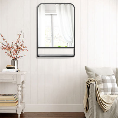 HOMCOM Modern Square Wall Mirror with Storage Shelf, 70 x 50 cm Mirrors for Living Room, Bedroom, Black 