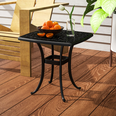 Outsunny Outdoor Garden Table with 38mm Dia. Umbrella Hole, Cast Aluminium Patio End Table with Anti-slip Foot Pads for Garden, Patio, Balcony, 54 x 54cm, Black 