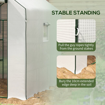 Outsunny Walk-in Greenhouse with 3 Tier 12 Shelves, Small Greenhouse with Reinforced PE Cover, Garden Plant Growhouse with Roll-up Door and Three Mesh Windows, 140 x 213 x 190 cm, White 