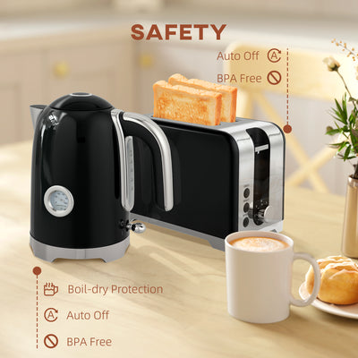 HOMCOM Retro Toaster and Kettle Set - Black 