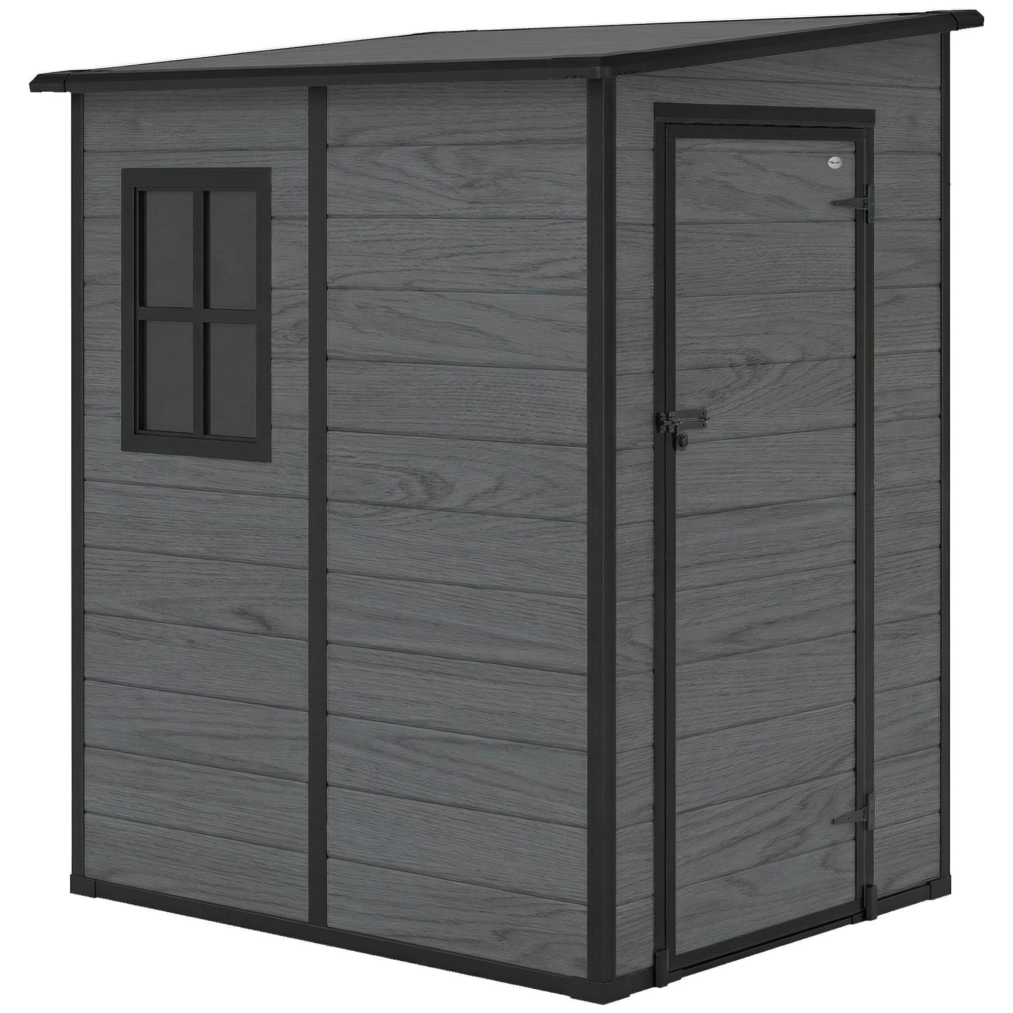 Outsunny 4'x5' Garden Storage Shed, Lean to Shed, Lockable Garden Shed with Window, Vent and Plastic Roof, Wood-Effect 