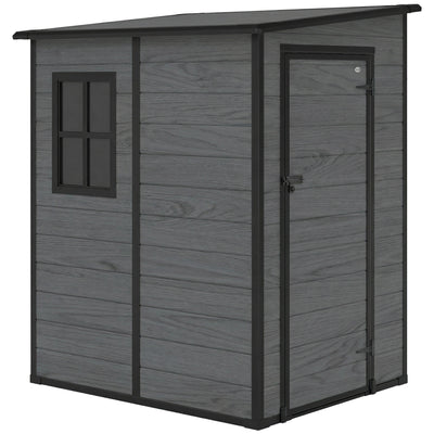 Outsunny 4'x5' Garden Storage Shed, Lean to Shed, Lockable Garden Shed with Window, Vent and Plastic Roof, Wood-Effect 