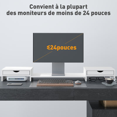 HOMCOM Dual Monitor Stand Riser with 2 Drawers, Adjustable Length and Angle, 116cm Monitor Riser for Laptop, Computer, PC, Small Printer, White 