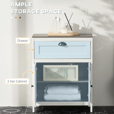kleankin Bathroom Floor Cabinet, Freestanding Storage Cupboard with Drawer, Double Door Cabinet and Adjustable Shelf, White 