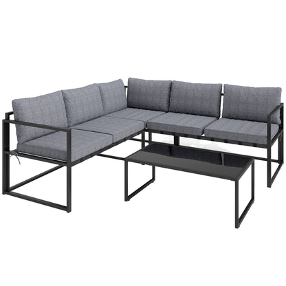 Outsunny Three-Piece L Shaped Garden Furniture Set with Cushions - Grey 