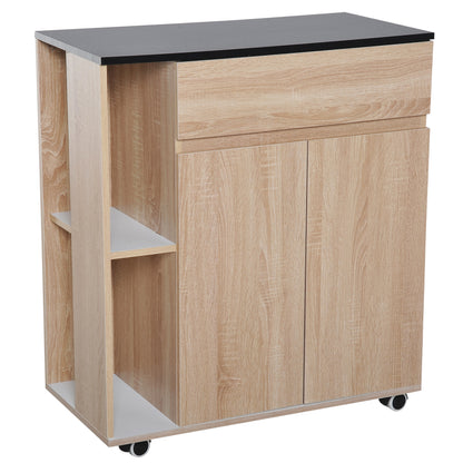 HOMCOM Kitchen Storage Trolley Cart Cupboard Rolling Island Shelves Cabinet With Door and Drawer Locking Wheels 