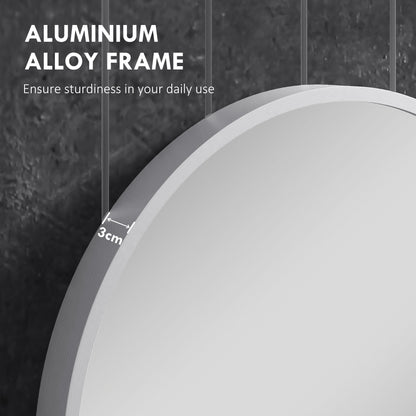 HOMCOM 60cm Aluminium Frame Round Bathroom Mirror - Silver Tone 
