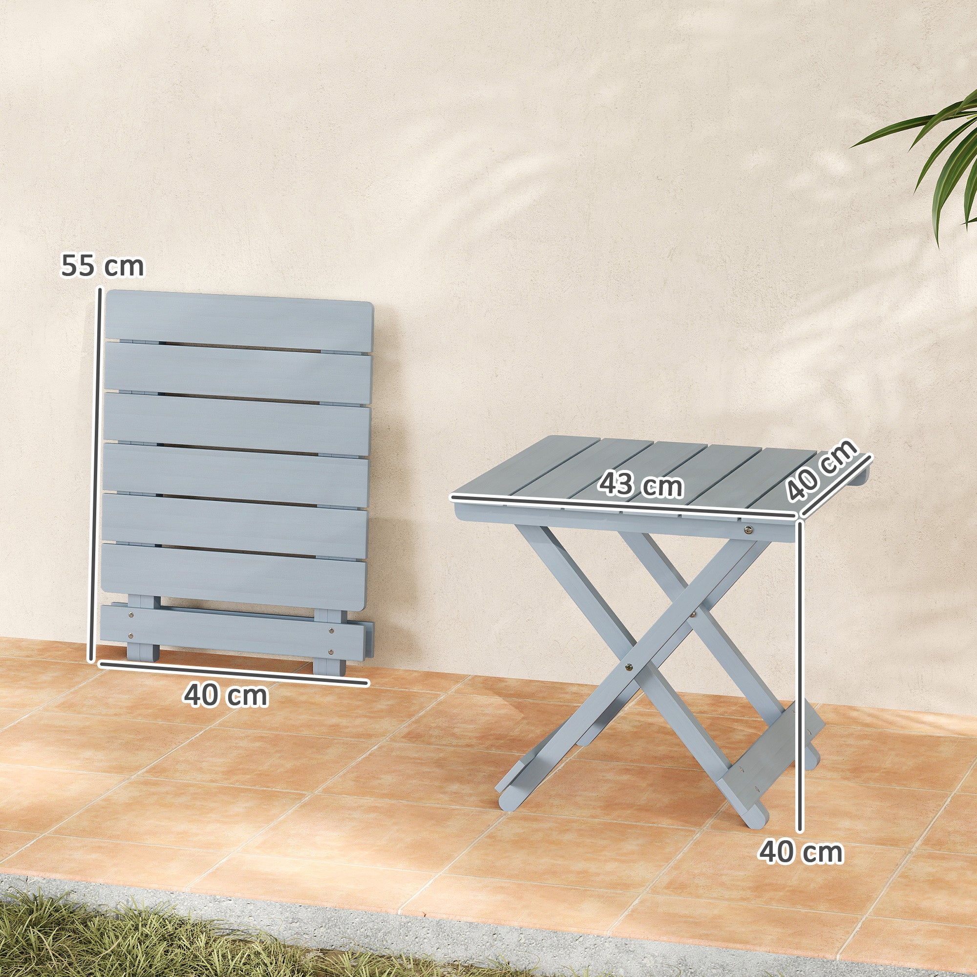 Outsunny Fir Wood Folding Coffee Table, Lightweight Small Garden Table with Slatted Top, Portable Folding Side Table for Balcony 