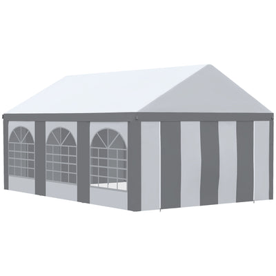 Outsunny 6 x 4m Galvanised Party Tent, Marquee Gazebo with Sides, Six Windows and Double Doors, for Parties, Wedding and Events 