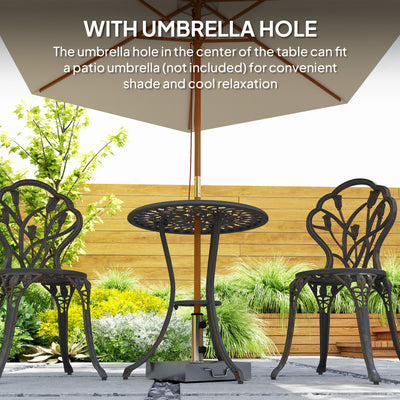Outsunny 3 Piece Patio Bistro Set for 2, Outdoor Aluminium Garden Table and Chairs with Umbrella Hole for Balcony, Bronze Tone 