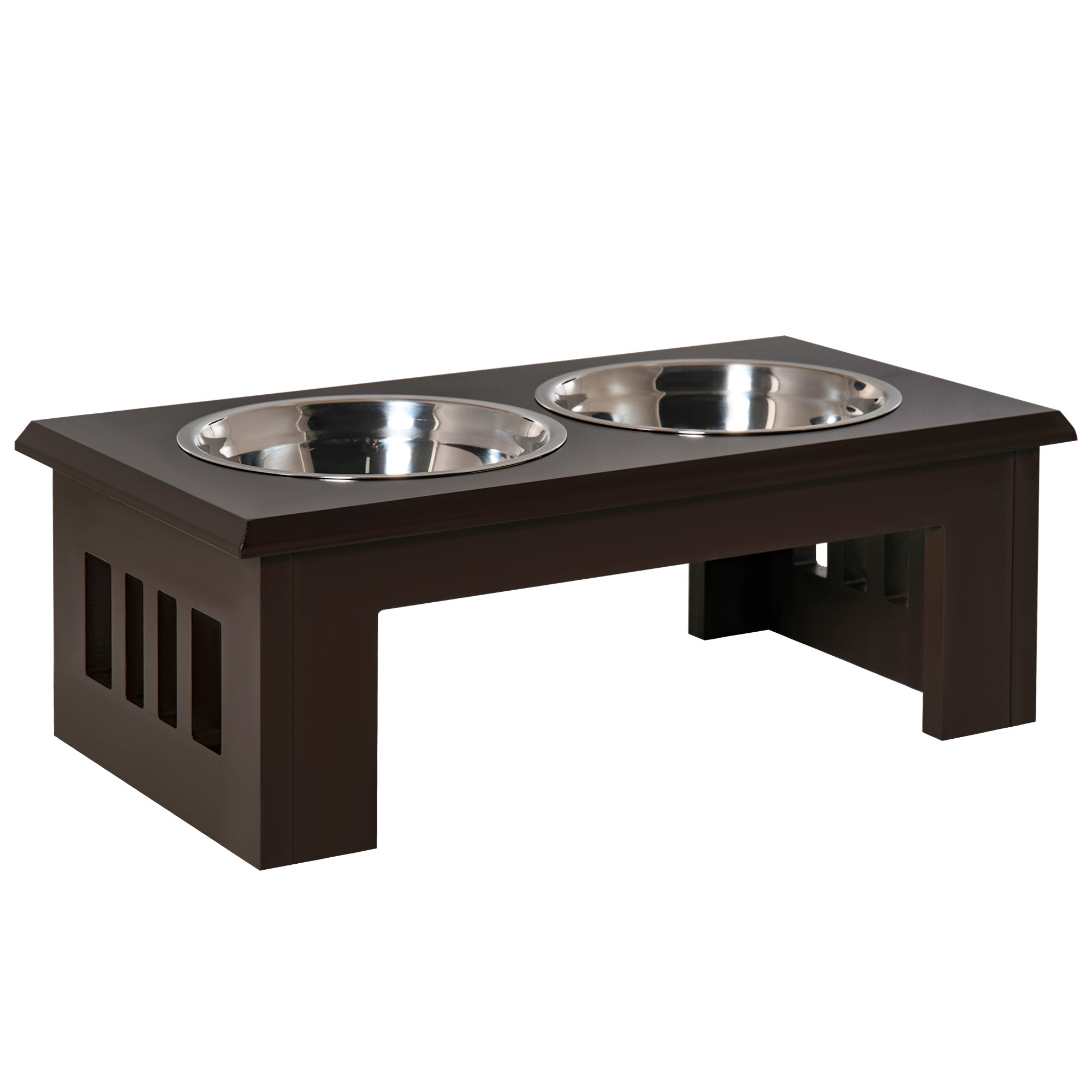 PawHut Raised Dog Feeding Bowls with Stand, Stainless Steel for Medium Dog, 58L x 31W x 25H cm - Brown 