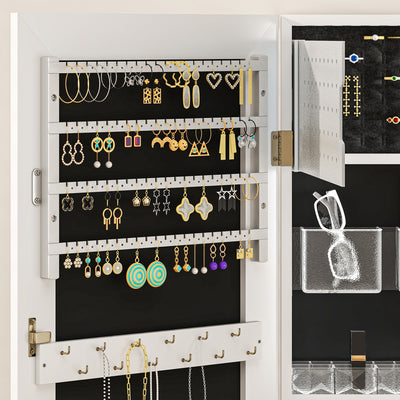 HOMCOM 108 x 37cm Lockable Jewellery Cabinet, with LED Lights - White Surface and Black Lining 