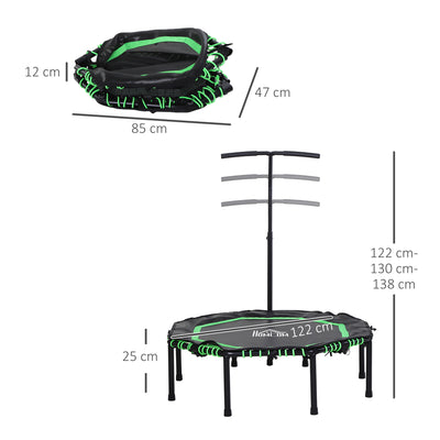 HOMCOM 48" Octagonal Mini Fitness Rebounder Trampoline Indoor Outdoor Foldable Mini Jumper with Adjustable Handle, Green 