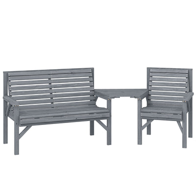 Outsunny Wooden Garden Furniture Set with Parasol Hole, 1 Chair, 1 Bench and Detachable Table, Grey Embossed Finish 