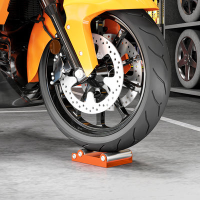 HOMCOM Motorcycle Wheel Cleaning Roller Stand with Steel Frame, Aluminium Rollers, Motorcycle Maintenance Stand for Tyre Cleaning and Chain Lubrication, Fit Tyre Width < 180mm, Bikes < 485lb, Orange 